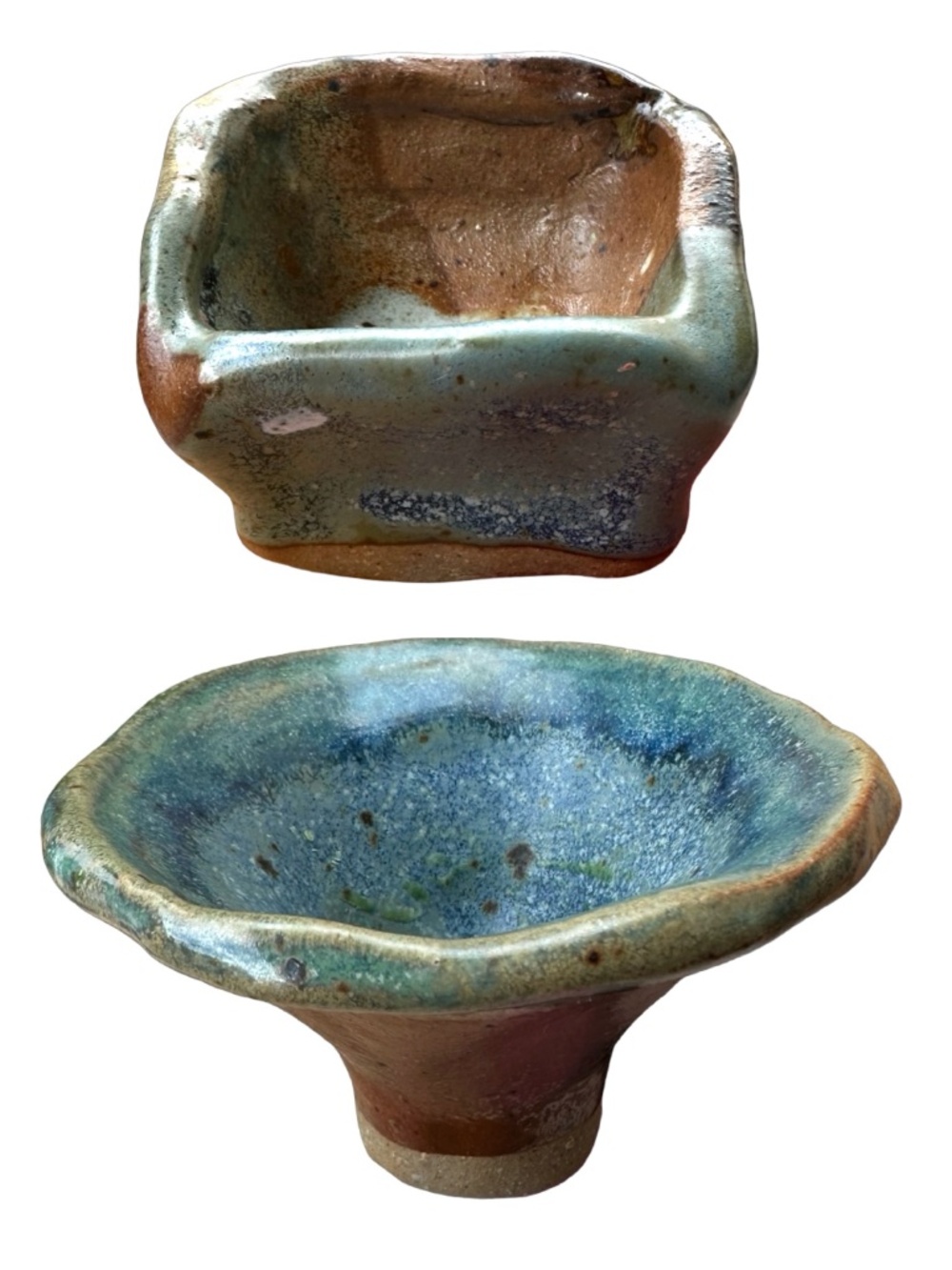 Vintage Studio Pottery Terracotta Bowls Glazed Wheel Thrown Ceramic USA Set of 2